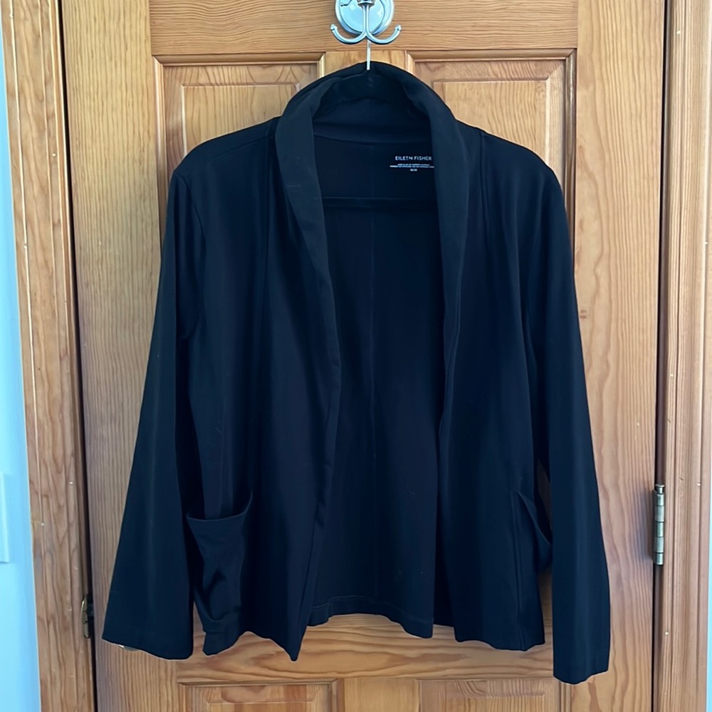 Eileen Fisher black cotton cardigan size M